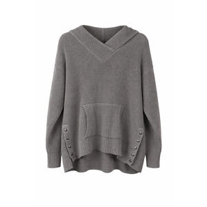 Romans Gray Oversize Waffle Knit Hoodie Sweater Snap Side Detail Womens Large